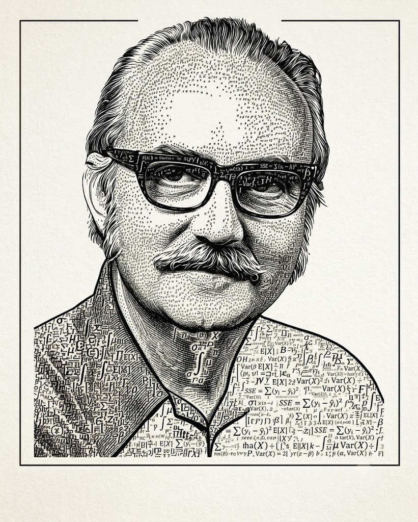 Illustrated portrait of George E. P. Box
